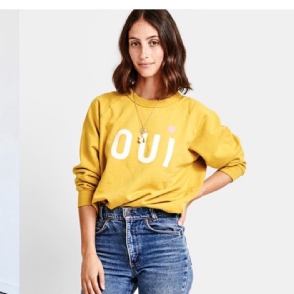 Clare V Mustard Yellow 'OUI' Sweatshirt